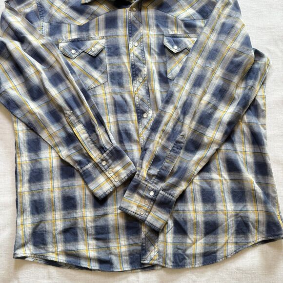 Wrangler VTG Men's Blue Long Sleeve Pearl Snap Western Rodeo Button-Up - Picture 7 of 7